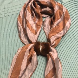Vintage Genuine Mink & Rhinestone Scarf Holder Scarf included!